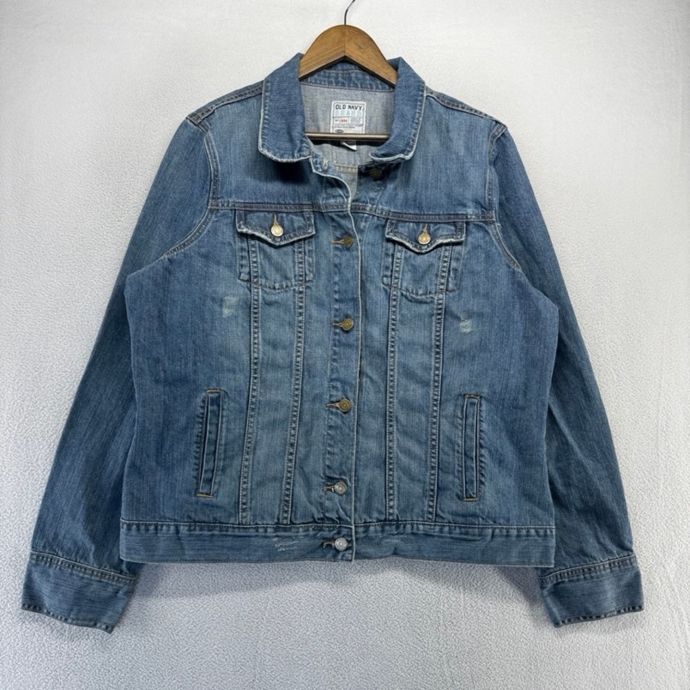 Vintage Old Navy Denim Jacket Womens 2XL Blue Trucker Classic Cotton Jean y2k